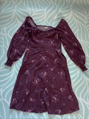 a.n.a Burgundy Floral Long Sleeve Square Neck Dress